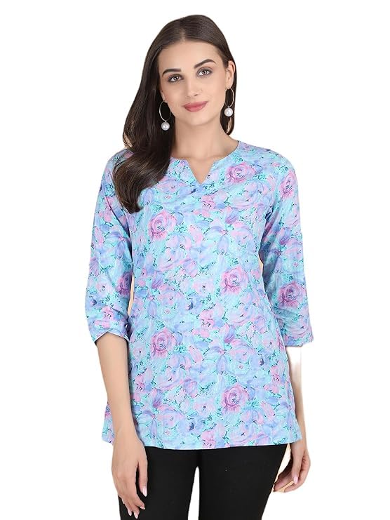PIDAVLIYA'S Indian Women's Tunics Tops Cotton Floral Printed Short Kurti Kurta Shirt Top for Women