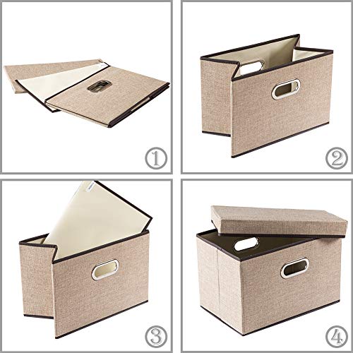 Image of PRANDOM Collapsible Storage Cubes with Lids [1-Pack] Jute Fabric Foldable Storage Boxes Organizer Containers Baskets Bins with Cover for Home Bedroom Closet Office Nursery (14.9x9.8x9.8)
