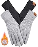 REACH STAR 2 Pairs Winter Gloves for Men and Women and Men Touch Screen Elastic Thermal Knit Lining Warm Gloves for Cold Weather，Running,Driving (Black+Light Gray, One Size)
