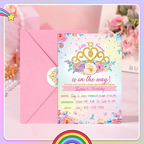 24 Set Princess Baby Shower Invitation Pink Princess Birthday Invitation Cards With Envelopes And Stickers Royal Little Princess Invitation For Baby Shower Birthday Party Supplies (Baby Shower) #TOP4