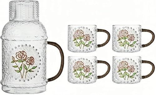 KryZaro2 リットル耐熱ガラスピッチャー ヴィンテージスタイル麦茶ポット 手描き冷水筒 紅茶/アイスティー/フルーツティー/コーヒー/レモネード兼用 接客・祝日・結婚式プレゼント 家庭用大容量飲料容器 職人精神手描きガラス製?