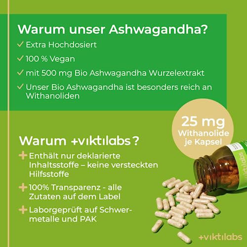 Bio Ashwagandha Kapseln - Für innere Ruhe & Ausgeglichenheit - Hochdosierter Vollspektrum-Wurzelextrakt mit Withanoliden - Traditionell gewonnen & vegetarisch (1er Pack)