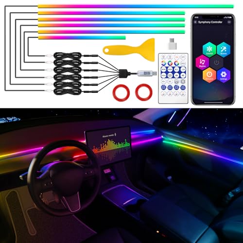 Tesla Model 3/Y/S/X Dreamcolor Acrylic Interior Strip Light With USB/Type C RGB 6 in 1, 187 inches 650 LEDs Dynamic Chasing Music Sync Neon Ambient Lighting Kits
