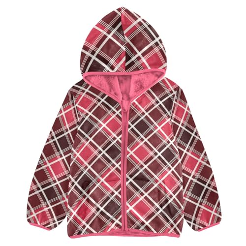 GuoChe Argyle Plaid Scotland Red Kid Fleece Jacket