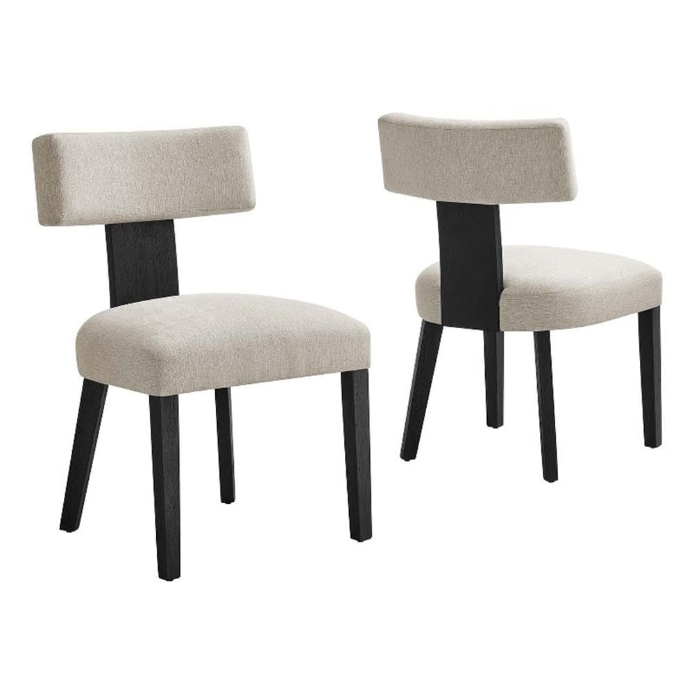 Modway Nalani Armless Dining Chairs Set of 2 in Heathered Weave Ivory Black - Contemporary Side Chairs with Wood Legs - Versatile Accent Chairs for