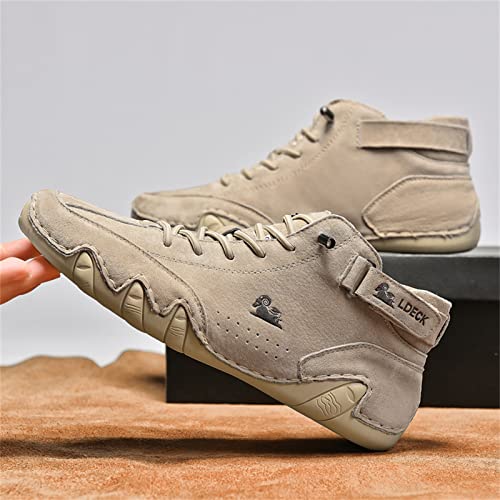 Jiuqing Men's Chukka Boots Barefoot Suede High Boots Flat Lightweight Soft Bottom Slip On Hook-Ring Casual Walking Shoes,Brown,13 #TOP6