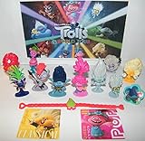 Trolls World Tour Movie Quality Party Favors Goody Bag Fillers 14 Set with 10 Figures, 2 Fun Sticker