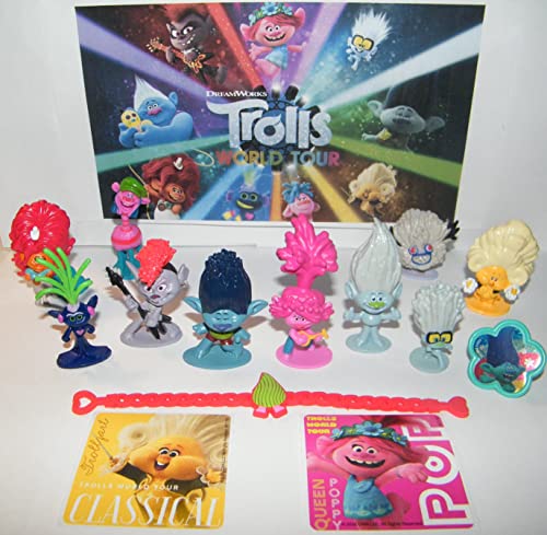 Trolls World Tour Movie Quality Party Favors Goody Bag Fillers 14 Set With 10 Figures, 2 Fun Stickers, Bracelet/Ring Featuring Branch, Queen Poppy, Queen Barb, 2 Kings And More! #TOP30