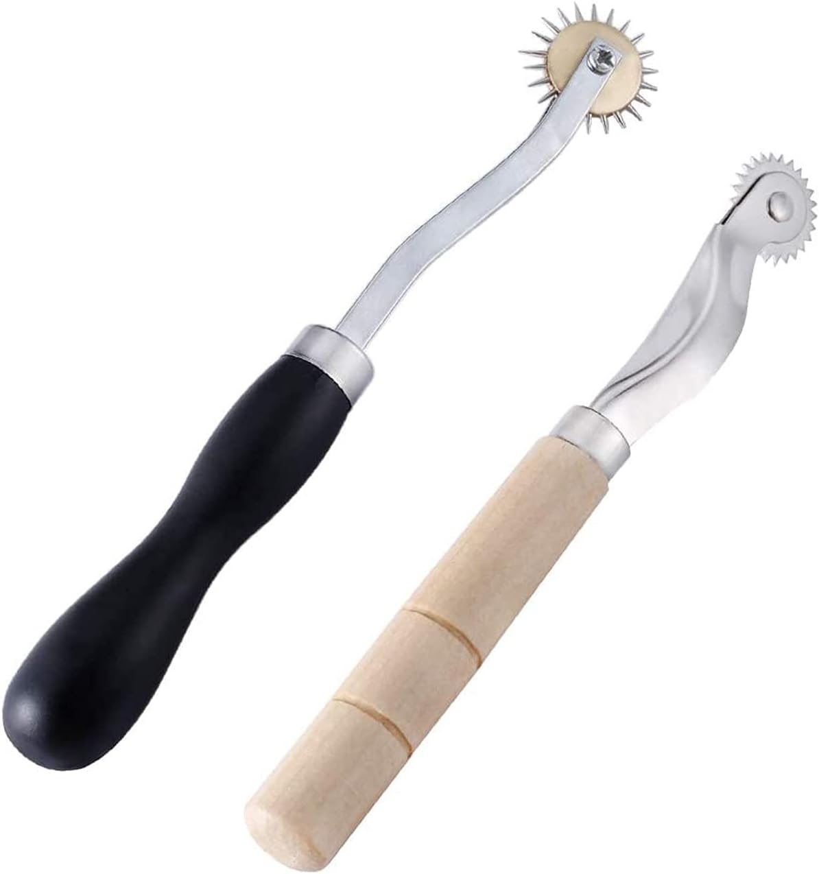 KASTWAVE Tracing Wheel 2 Pcs Leather Needle Point Tracing Wheel with Wooden Handle Cloth Sewing Overstitch Wheel Tool for Leather Crafts (4mm and 2mm)