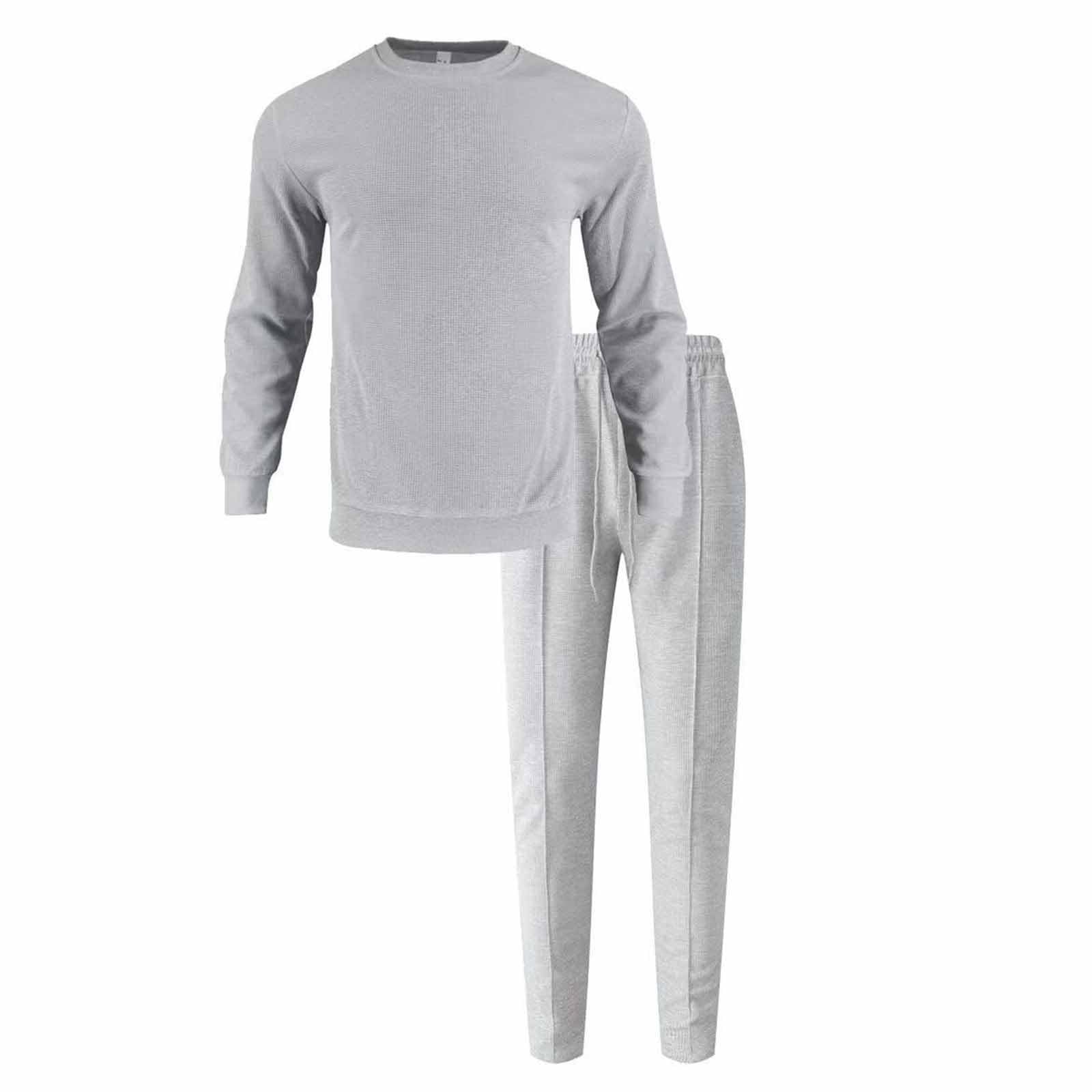 Generisch Tuta per il tempo libero, da uomo, per l'autunno, 2 pezzi, a maniche lunghe, girocollo, motivo a nido d'ape, tinta unita, comoda, casual, streetwear
