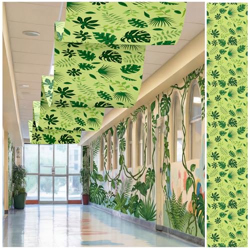 Feifeiya 3 Pcs 36 ft Rainforest Palm Leaves 2026 VBS Decorations Rainforest Tropical Safari Banner Hawaiian Luau Jungle Theme Party Ceiling Decorations for Summer Sunday School Classroom Party