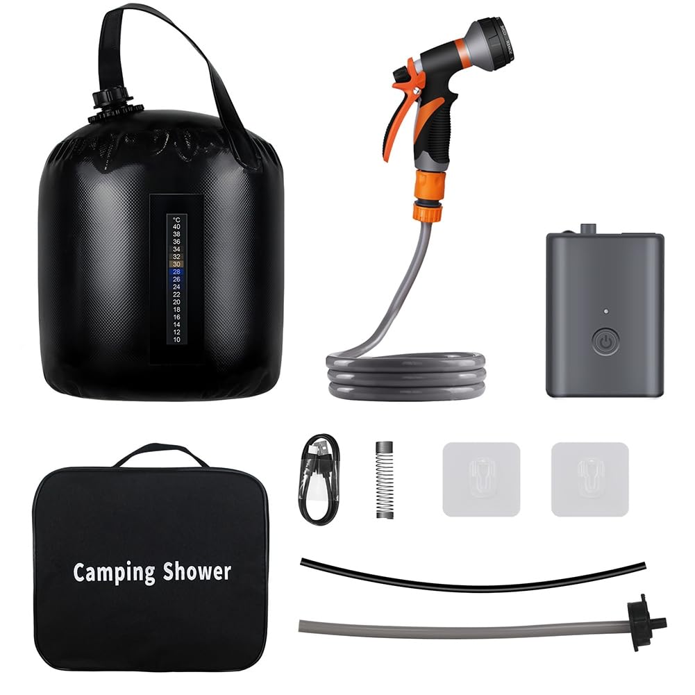 Tragbare Campingdusche mit 20L Solar Heiztasche Wiederaufladbare Elektropumpe zum Bewässern Von Blumen Waken Strandwaschen