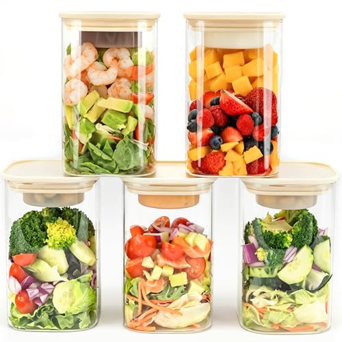 LIBWYS 39oz Large Glass Salad Jars with Lids Meal Prep Containers 5pcs