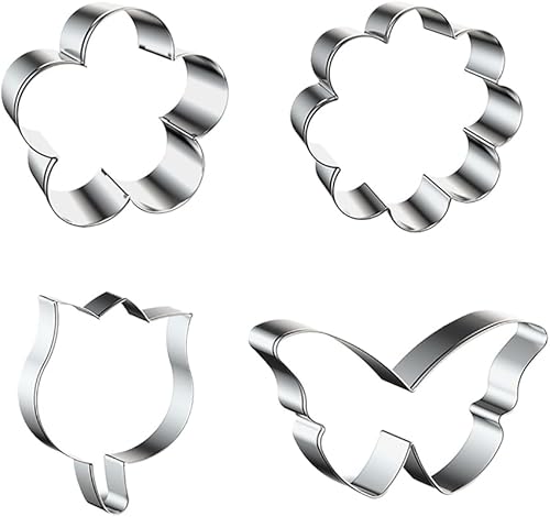 GSHLLO Cortador de galletas de acero inoxidable, 4 piezas, cortador de galletas de flores de verano, cortadores de fondant de mariposa, moldes de
