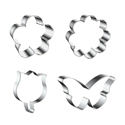GSHLLO 4 Pcs Stainless Steel Holiday Biscuit Cutter Summer Flowers Cookie Cutters Butterfly Fondant Cutters Molds Flower Shaped Mousse Mold for Baking