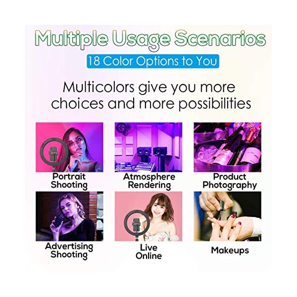 Queta Ringleuchte LED Ringlicht 10 Zoll mit stativ 4 Beleuchtungsmodi und 15 Helligkeitsstufen Selfie Multi-Kamera… – Bild 5