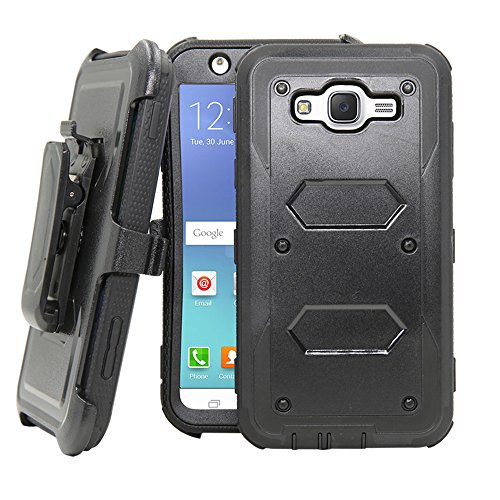 Galaxy J7 Neo J701M /J7 Nxt J701F /J7 Core J701 Case, Telegaming Hybrid Rugged Heavy Duty Shock Absorption Case with Belt Swivel Clip Kickstand Holster for Samsung Galaxy J7 Neo / J7 Core Duos Black