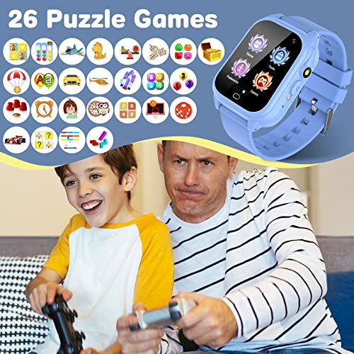 Smart Watch for Kids Boys Girls Learning Toys with 26 Games Camera Voice Music Video Player Recorder Pedometer Flashlight Alarm Clock Calendar IP67 Waterproof,4-12 Years Birthday