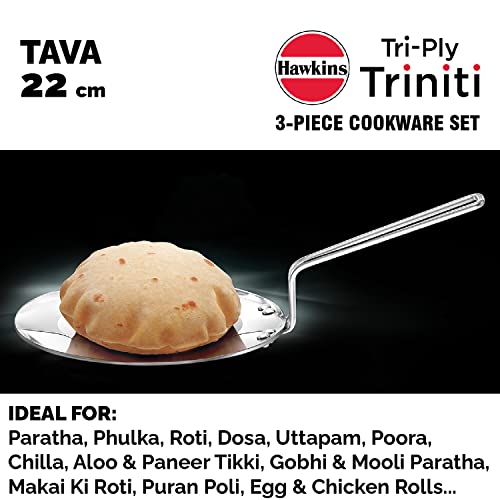 Hawkins Triniti 3 Pieces Triply Stainless Steel Cookware Set 2 - Frying Pan, Tava, Deep-Fry Pan with Glass Lid, Silver (SSET2) - Image 6