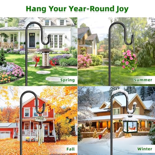 Image of COCONUT 62 inch Shepherds Hooks for Outdoor, Bird Feeder Pole with 5 Prong Base, Adjustable Height Shepherds Hook for Hummingbird Feeder, Bird Feeder, Lightweight Plant, Wind Chimes, Lanterns (1 Pack)