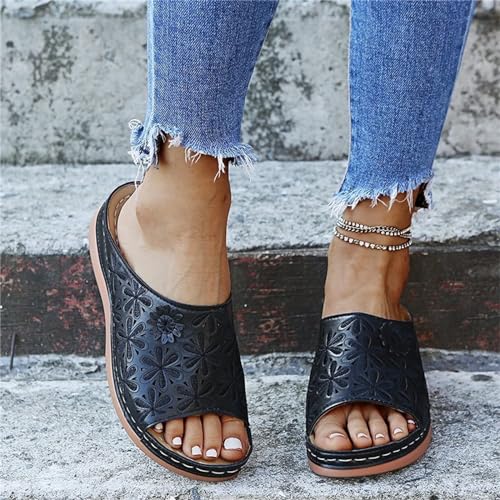 Casual Wedge Slippers for Women Breathable Anti-Slip Open Toe Roman Dress Beach Shoes Comfortable Embossed Pattern Sandals3