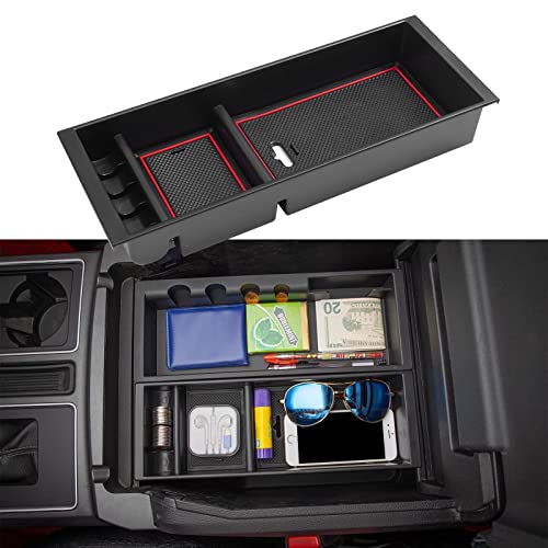 JDMCAR Compatible with Ford F150 Accessories (2015-2020) /F250 F350 F450 (2017-2022) / Expedition 2018-2022 Center Console Organizer, ABS Material Insert Tray Storage Box- (Bucket Seats ONLY)- Red