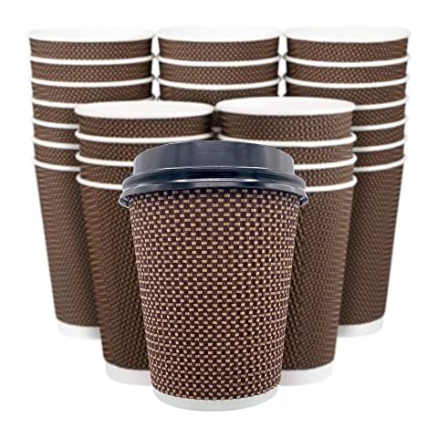 Erreke 50 Coffee Cups with Lids, Reusable, Triple Ripple Wall Durable Burn Protection, 240ml 8oz, Disposable Takeaway Paper Cups, 50 pcs Cover