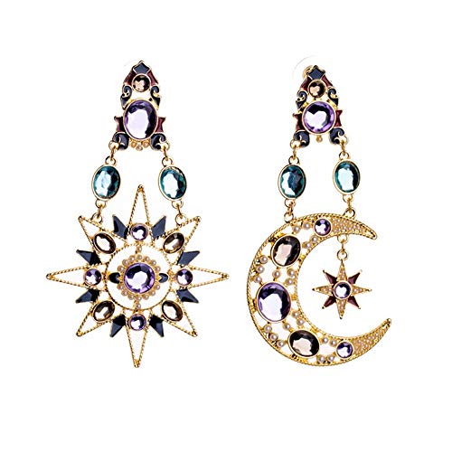 Fit&Wit Blue Bohemia Resin Glaze Crystal Moon Stars Imitated Crystal Statement Earring (style 2)