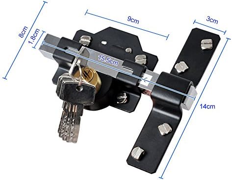Concise Home 70mm Big Double Long Throw Gate Lock 5 Keys Garden Locking Both Sides