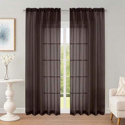 OWENIE Chocolate Sheer Curtains 84 Inches 2 Panels for Living Room 59" Wide