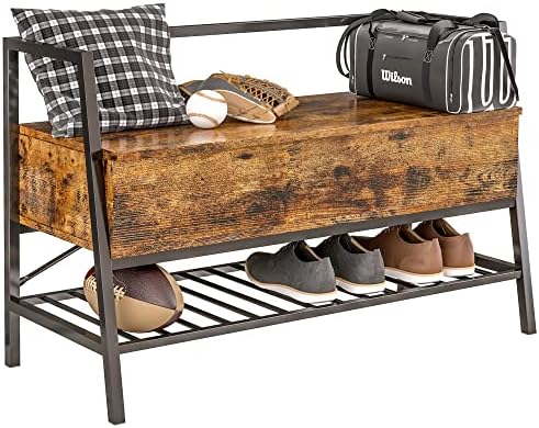 IRONCK Storage Bench with Lift Top Box, Entryway Shoe Bench with Shoe Rack, 39.4 in Entry Bench Shoe Organizer for Entryway, Bedroom, Hallway, Industrial, Vintage Brown