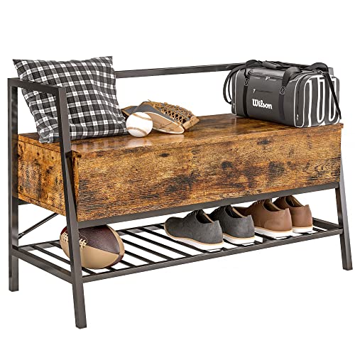 IRONCK Storage Bench with Lift Top Box, Entryway Shoe Bench with Shoe Rack, 39.4 in Entry Bench Shoe Organizer for Entryway, Bedroom, Hallway, Industrial, Vintage Brown
