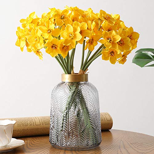 Uupp Artificial Daffodils Flowers 15.8 Inches Spring Flower Fake Silk Flower Arrangement For Home Wedding Decor, Yellow #TOP2