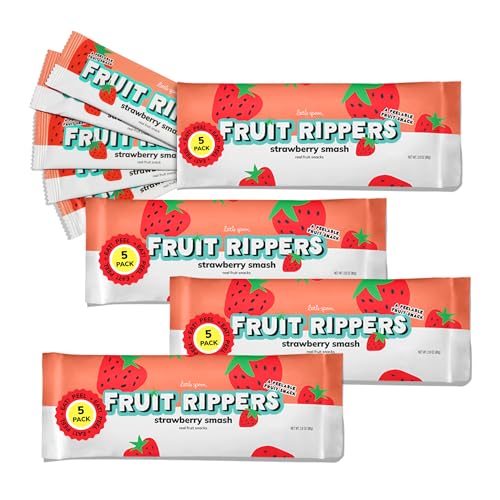Little Spoon Strawberry Smash Fruit Ripper, With Strawberry + Apple, Real Fruit Snack for Kids, No Artificial Flavors or Dyes, Less Added Sugar, Non-GMO, 5 Packs per Pouch, Sold as 4 Pouches