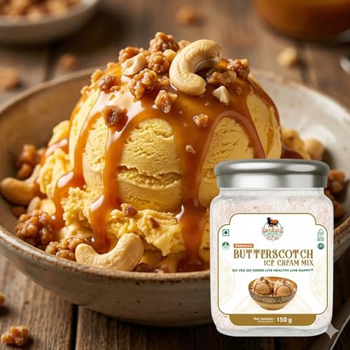 Image of Kamdhenu Gauveda Butterscotch Ice Cream Mix Powder 150g - Instant Homemade Butterscotch Ice Cream Premix | No Machine Needed | Eggless & 100% Vegetarian | Makes 500ml+ Soft Serve, Kulfi & Milkshake