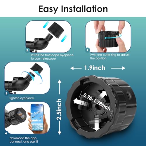 WiFi Telescope Camera Eyepiece: 64GB Wireless Electronic Eyepiece, 1.5\" Screen, 1080P FHD Video Recording, Planetary Camera for 28mm-50mm Scopes, Suitable for Astrophotography, Bird Watching