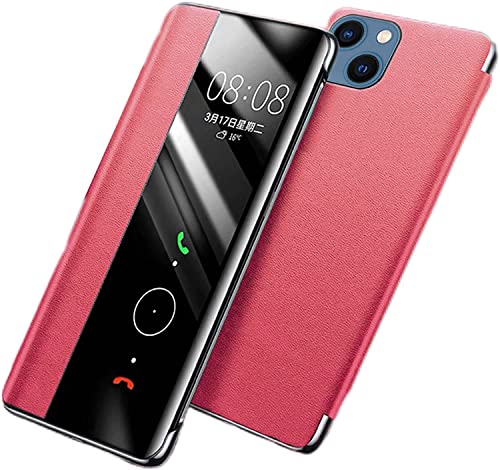 Étui rabat iPhone 14 protégeant l'écran avec fenêtre transparente de vue