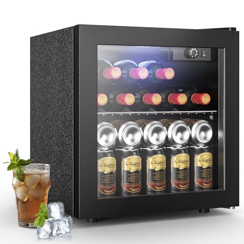 Electactic - Enfriador de vino para 12 botellas/48 latas, mini puerta de vidrio para nevera con estantes ajustables, visualización digital de temperatura, nevera pequeña no empotrado para refrescos,