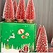 10pcs 4inch Mini Christmas Tree Bottle Brush Trees Chrismas Village Trees Ornaments Mini Plastic Christmas Trees with Wooden Base for Christmas Decoration Miniature Chrismas Tree (Red)