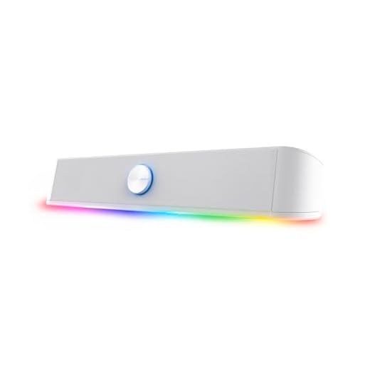 GXTrust 1619W Rhox PC Soundbar mit RGB Beleuchtung 12W (6W RMS), Stereo Computer Boxen, USB-Betrieb, 3.5 mm AUX Anschluss, Kleine PC Lautsprecher für Desktop TV Laptop, Weiß