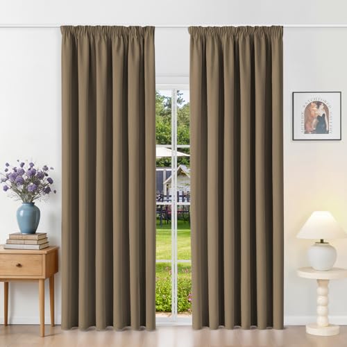 Runyéla Gardinen mit Kräuselband Thermovorhänge Kälteschutz Vorhänge Blickdicht 200 x 200 (HxB) Cappuccino 2er Set Verdunkelungsvorhänge für Schienensystem, Schiebegardinen für Wohnzimmer Curtain