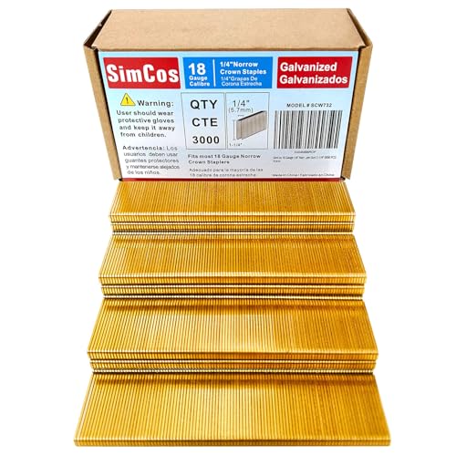 Image of 18 Gauge 1 /4 inch Narrow Crown Staples 1-1 /4 Inch Leg,3000-Pack | Galvanized Coating Resists Rust for Indoor Woodworking & Decoration for 18GA 1 /4 inch Crown Electric Staplers and Staple Guns