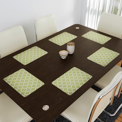 Image of Kuber Industries Placemat | Placemats for Dining Room | Anti-Slip Table Mat Set | Placemats for Kitchen Table | Dining Table Placemats | Hexagon-Design Placemat | 6 Piece Set | Green