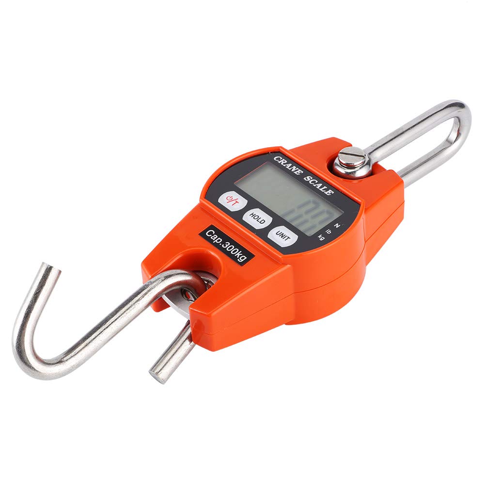 Mini báscula de mano para grúa con ganchos, mini báscula portátil con pantalla LCD digital, báscula para colgar, báscula eléctrica, 300 kg/600 lb, naranja para granja, caza