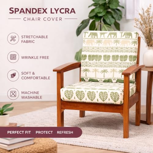 Image of STITCHNEST 'Contour Fit Series' Stretchable Printed Wooden Sofa Cover (Pack of 4) - Elastic Wooden Chair Cover | Wooden Sofa Seat Cover | Size - 20-21 x 20-21 x 3-5 in