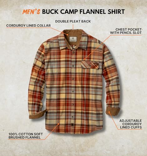Legendary Whitetails Mens Flannel Shirt Long Sleeve Button Down 100% Cotton, Rust and Dust Plaid, 2XL