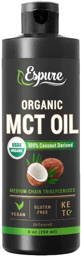 Espure Organic MCT Oil - USDA Certified -100% Pure MCTs Extracted From Certified Organic Coconuts; 8 oz