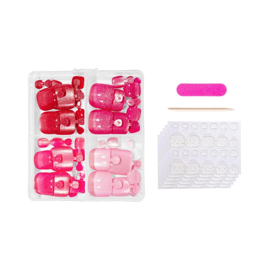 Press On Toenail Cats Eye Fake Toenails Short Square False Nails with Design Full Covers Acrylic Stick On Toenail 96Pcs