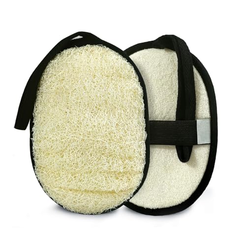 TELAIN SPUGNA LUFFA NATURALE (Confezione da 2), Grande spugna doccia da 7 x 5,1, scrub corpo per donne e uomini, materiale biodegradabile, delicato sulla pelle