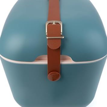 Polarbox Classic Cool Bag with Leather Strap, Rigid Insulated Cooler Bag for Beach, Picnic, Party, Convertible Lid, Polypropylene, Blue and Navy, 12L, 40cm x 26cm